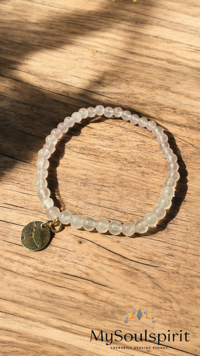 ROSENQUARZ Armband 4 mm Perlen mit Sternzeichen Krebs