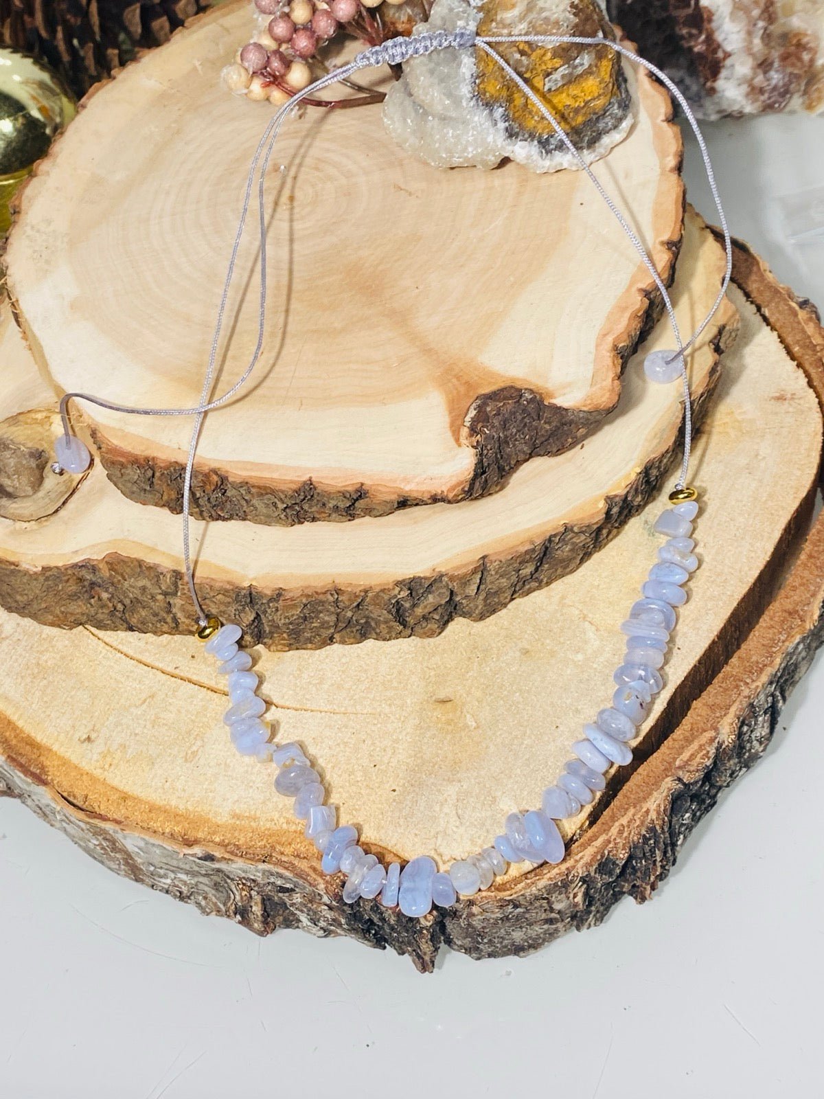 Blauer CHALCEDON Halskette / Flechtkette / Größe verstellbar - Halskette