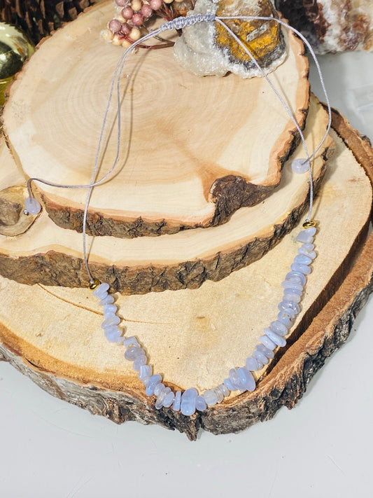 Blauer CHALCEDON Halskette / Flechtkette / Größe verstellbar - Halskette