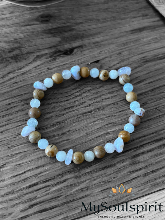 Armband "ALLERGIEN" - Aquamarin, Blauer Chalcedon & Landschafts-Jaspis