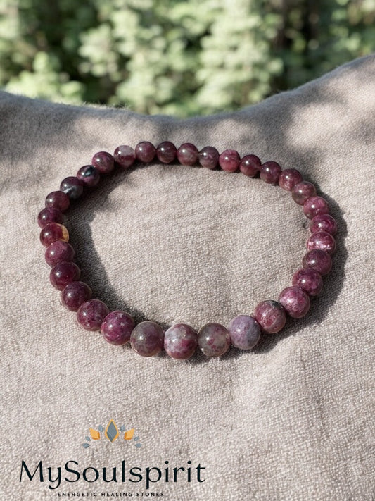Pflaumen-Turmalin Perlenarmband 6 mm