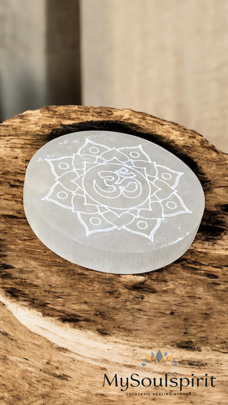 Assiette de chargement/sous-verre en sélénite, environ 10 cm, motif cristal