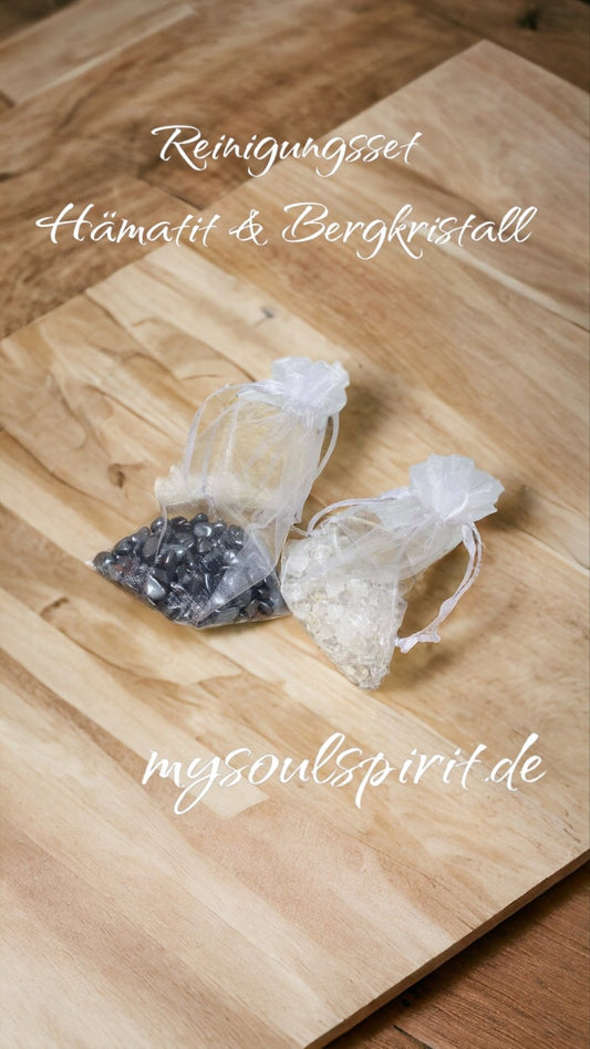 Heilstein Lade - und Reinigungs - Set mit HÄMATIT und BERGKRISTALL 200gr./140gr. - Aufladung & Reinigung