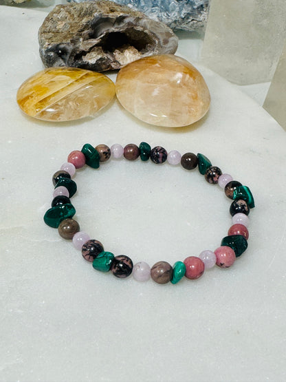 Bracelet "PAIN" kunzite, malachite, rhodonite et sugilite