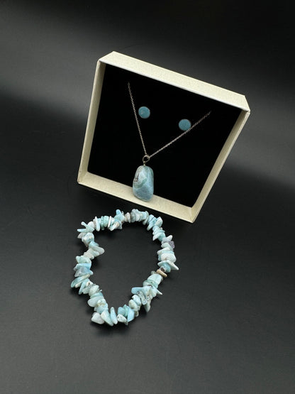 LARIMAR -Set mit Splitter-Armband, Kettenanhänger und Ohrstecker in Geschenkbox