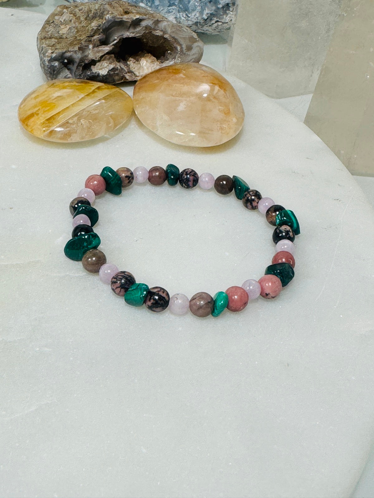 Bracelet "PAIN" kunzite, malachite, rhodonite et sugilite