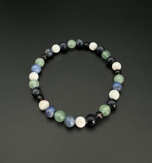 BRACELET "ANTISTRESS" Aventurine, Dumortiérite et Magnésite, Quartz Fumé 