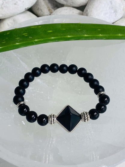 ONYX - Lava Armband mit Heilstein - Raute - Perlenarmband