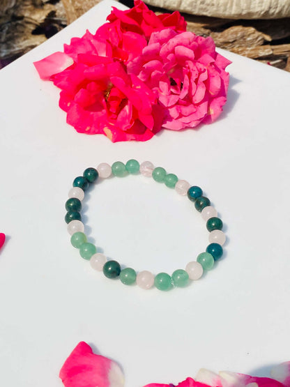 Bracelet "COEUR" aventurine, héliotrope et quartz rose